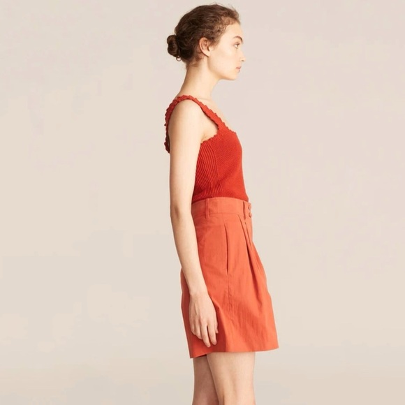 NWT Rebecca Taylor High Waist Pleat Front Trouser Short Pomodoro Red Orange 2 - Picture 3 of 16